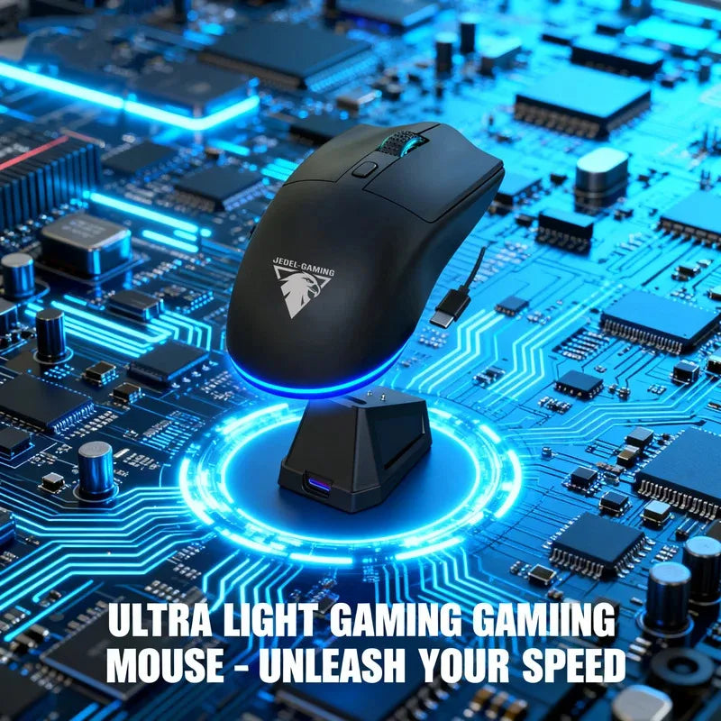 Wireless Bluetooth Dual-Mode Gaming Mouse with Touchscreen and Magnetic Charging Dock, Ultra-Light Macro Controls