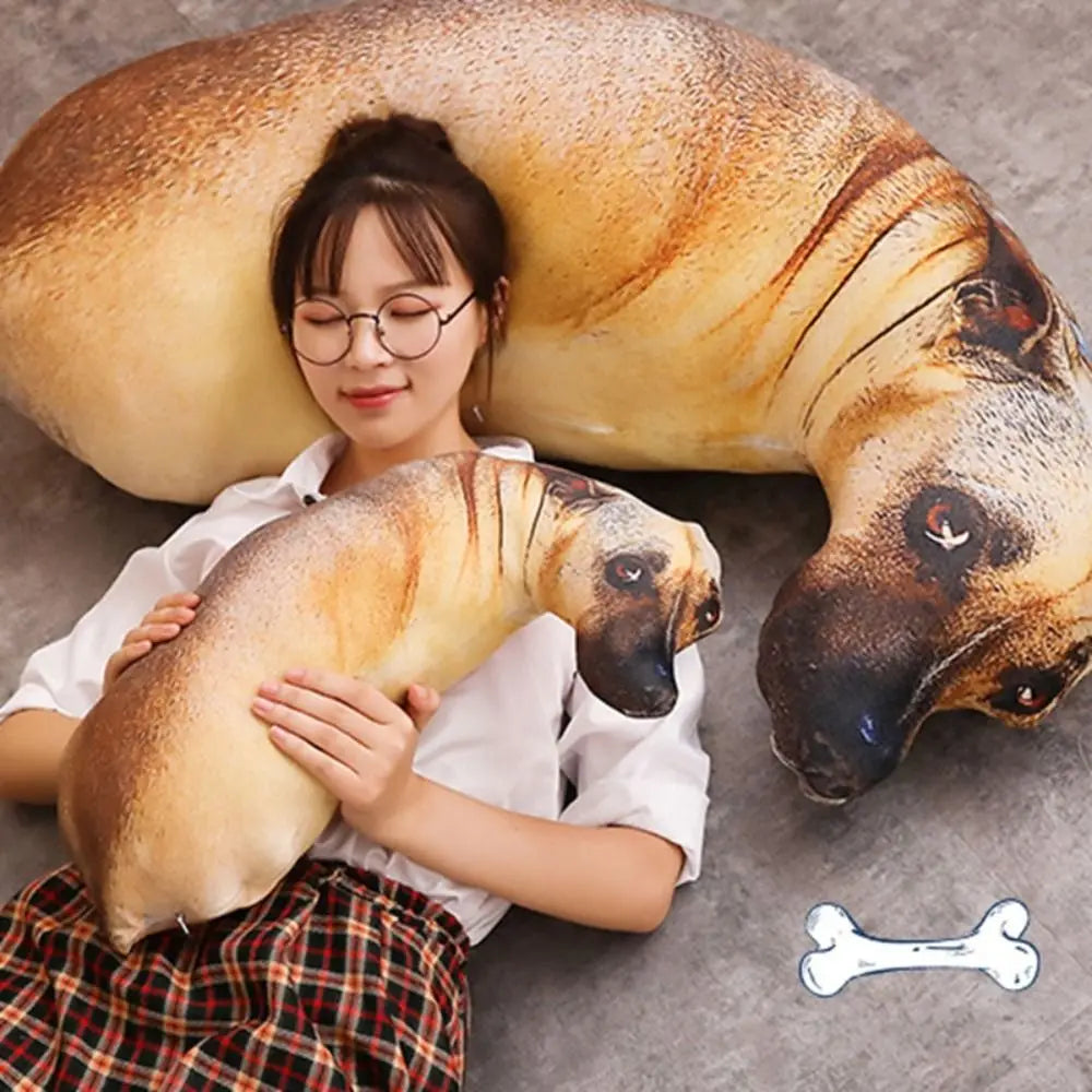 3D Lifelike Dog Head Throw Pillow Bendable Plush Cushion 7.87in (20cm) & 19.69in (50cm) Decorative Animal Pillow for Kids & Home