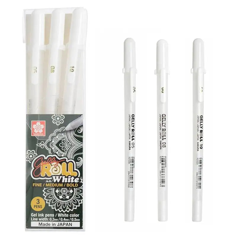 White Opaque Gel Pens 3-Pack – Fine 0.5mm, Medium 0.8mm, Bold 1.0mm for Journaling, Art & Drawing