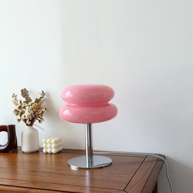 Macaron Glass Table Lamp Trichromatic Dimmable LED Night Light for Bedroom & Living Room