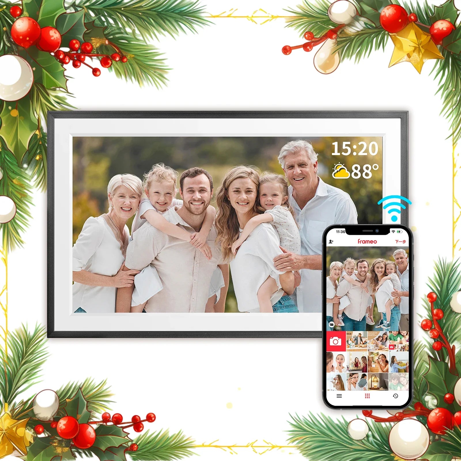 15.6-inch (39.6 cm) WiFi Smart Digital Photo Frame 1920x1080 Full HD IPS Touchscreen, 32GB Storage