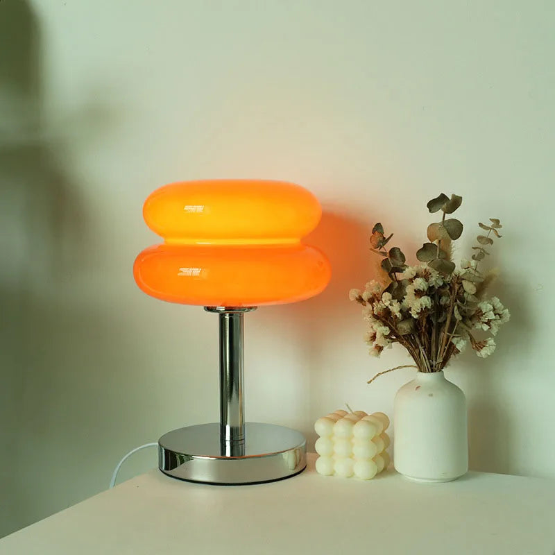 Macaron Glass Table Lamp - 2-Color E27 LED Bedside Lamp, Stained Glass Night Light for Bedroom (28cm x 18cm / 11in x 7in)