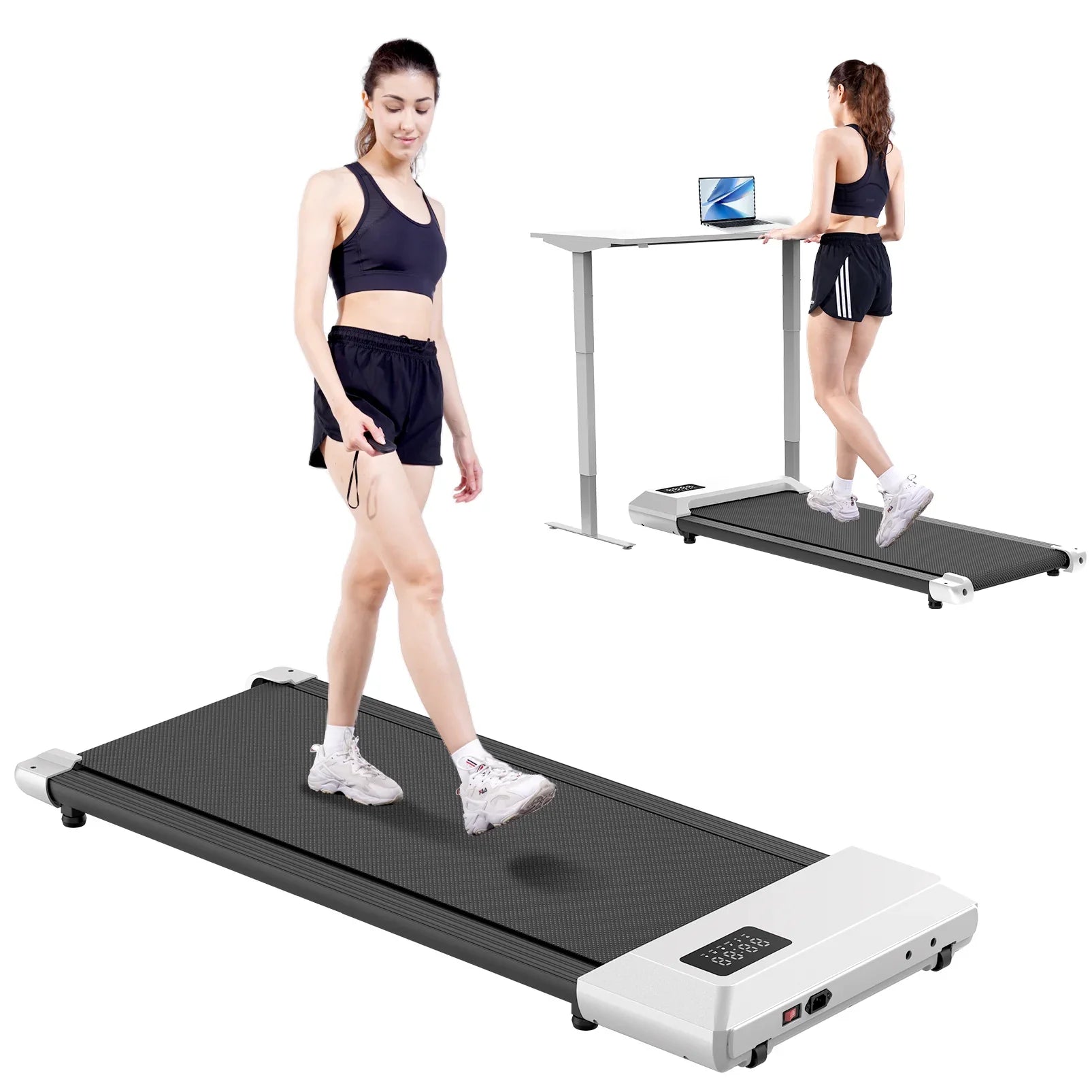 2-in-1 Portable Walking Pad Treadmill for Home & Office — Under-Desk Mini Treadmill with LCD Screen, Quiet, 250 lb Capacity