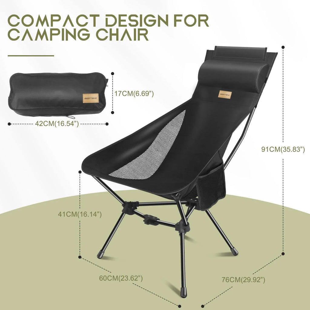 Ultralight Foldable Moon Camping Chair with Headrest, Portable Fishing & Travel Chair with Pillow and Carry Bag