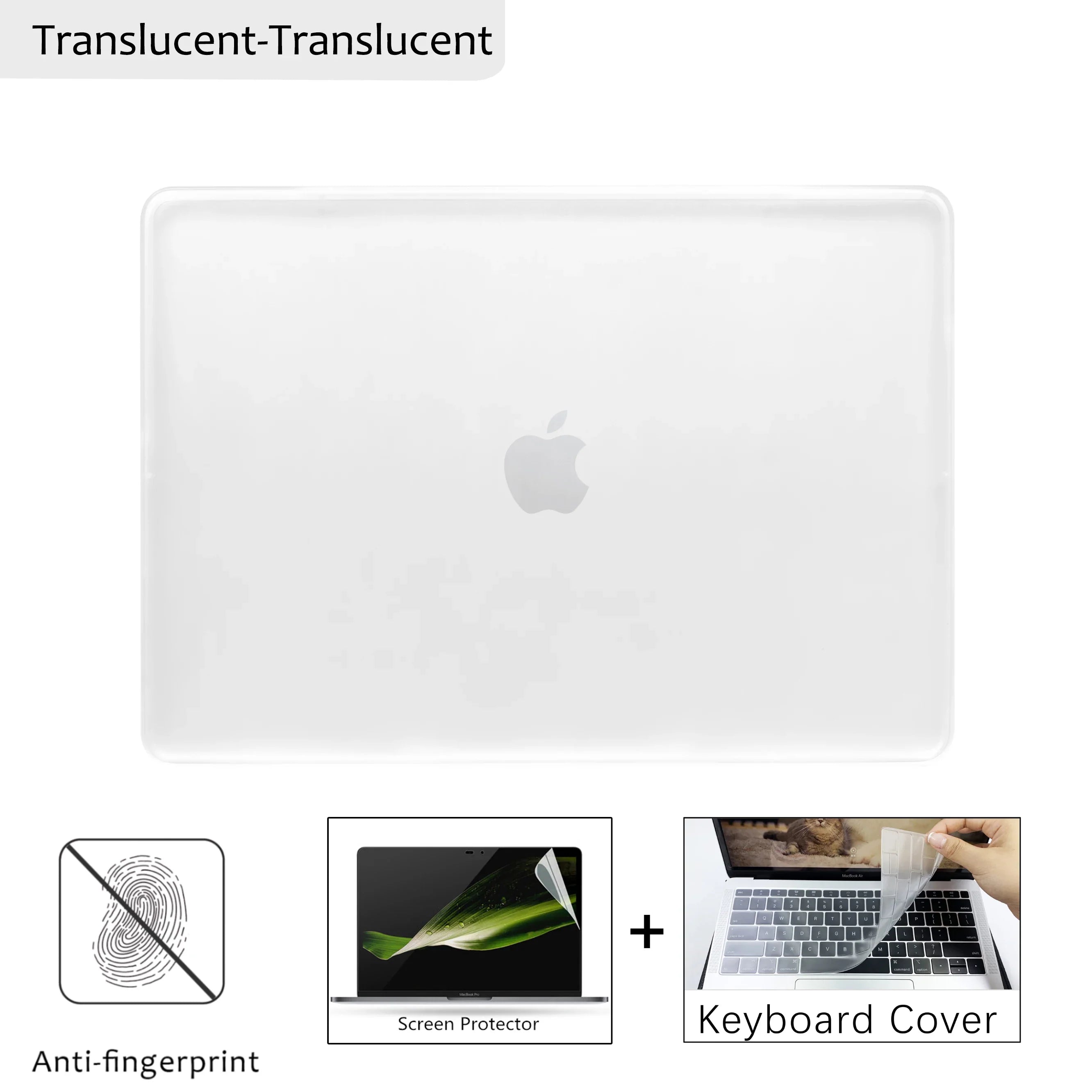 Matte Transparent PC+TPU Protective Case for MacBook Air & Pro 13/13.6/14/15.3/16-inch (33-41 cm) - Full Shell with Keyboard Cover & Vented Non-Slip Feet