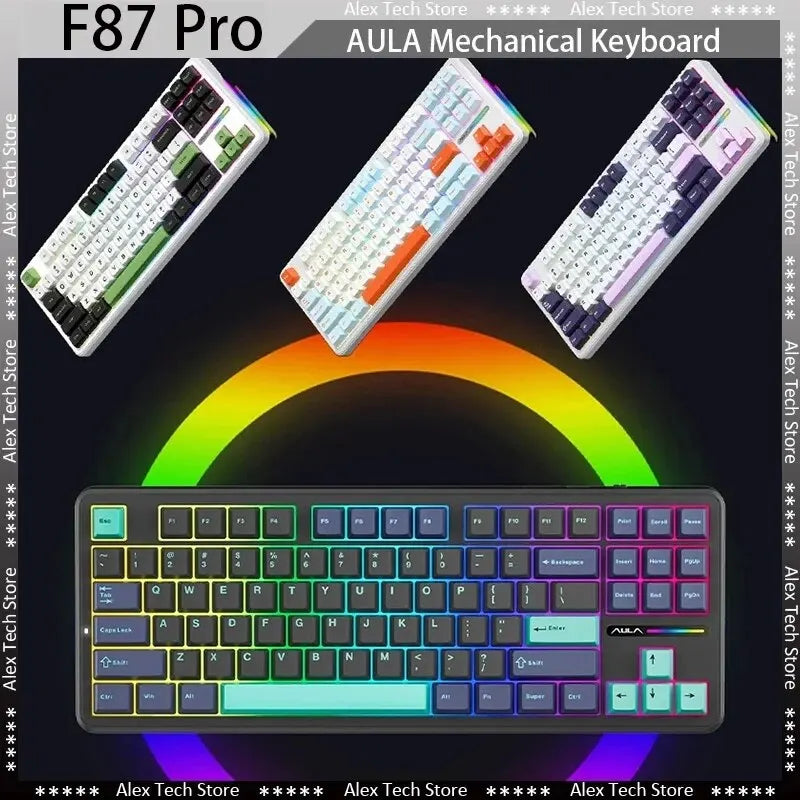 87-Key Tri-Mode Mechanical Keyboard - 2.4G USB Bluetooth, RGB PBT Keycaps, Hot-Swappable Gasket Design, 4000mAh Battery