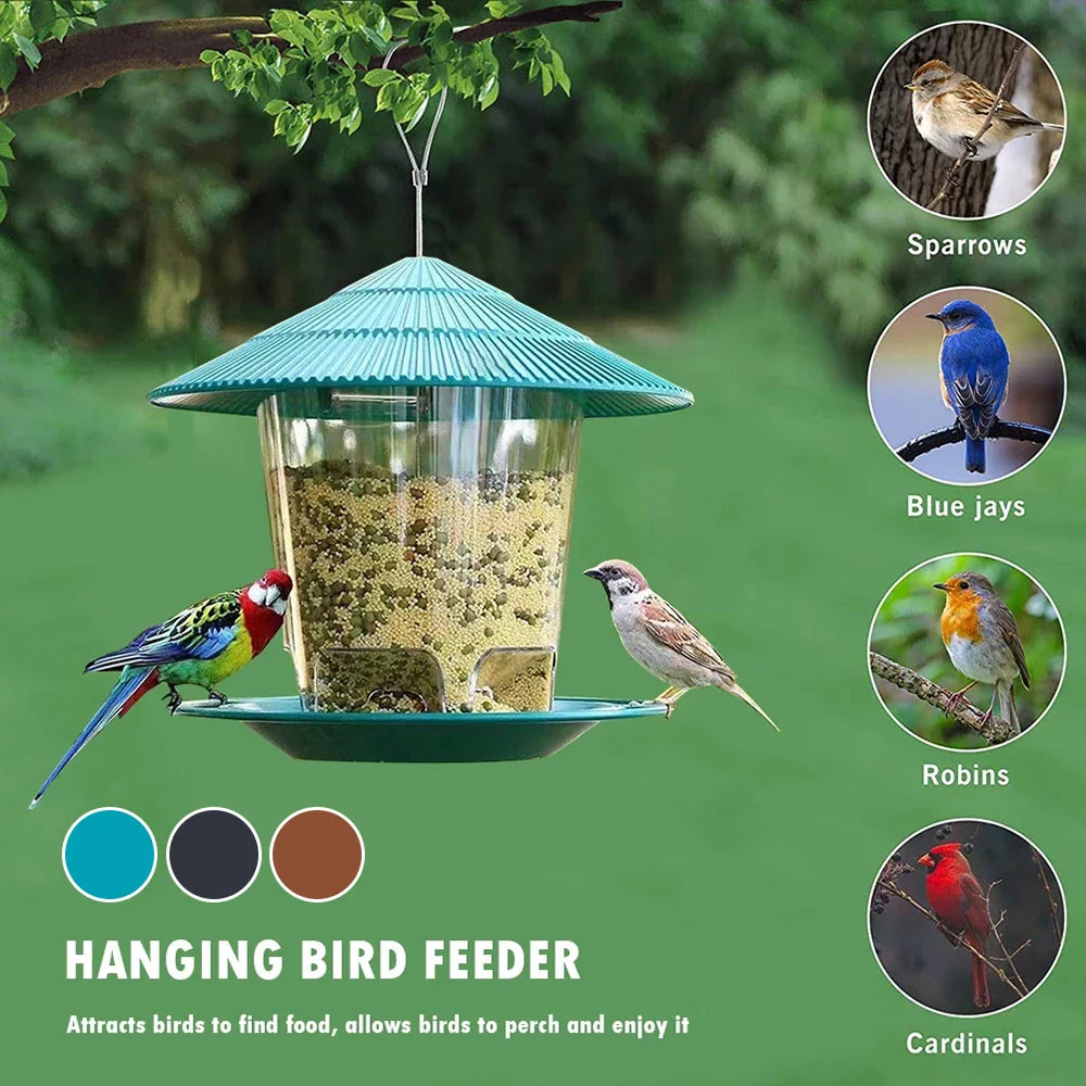Large Hanging Bird Feeder 2.6 lb (1.2 kg) Hexagonal Peanut & Seed Dispenser with Perches, Outdoor Garden Feeder