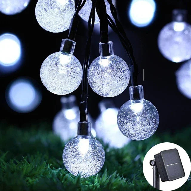 Solar Crystal Globe LED String Lights - IP65 Waterproof Solar Fairy Lights, 20/50/100 LED 5m/10m (16.4ft/32.8ft) for Garden, Patio & Party Decor