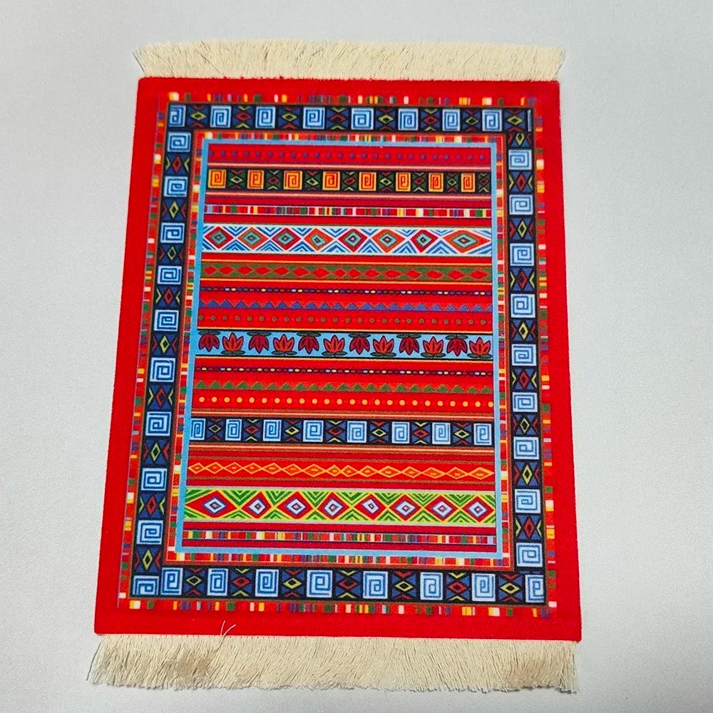 Woven Persian Flower Mouse Pad 9.1 x 7.1 in (23 x 18 cm) Non-Slip Rubber Desk Mat with Fringe — Retro Style