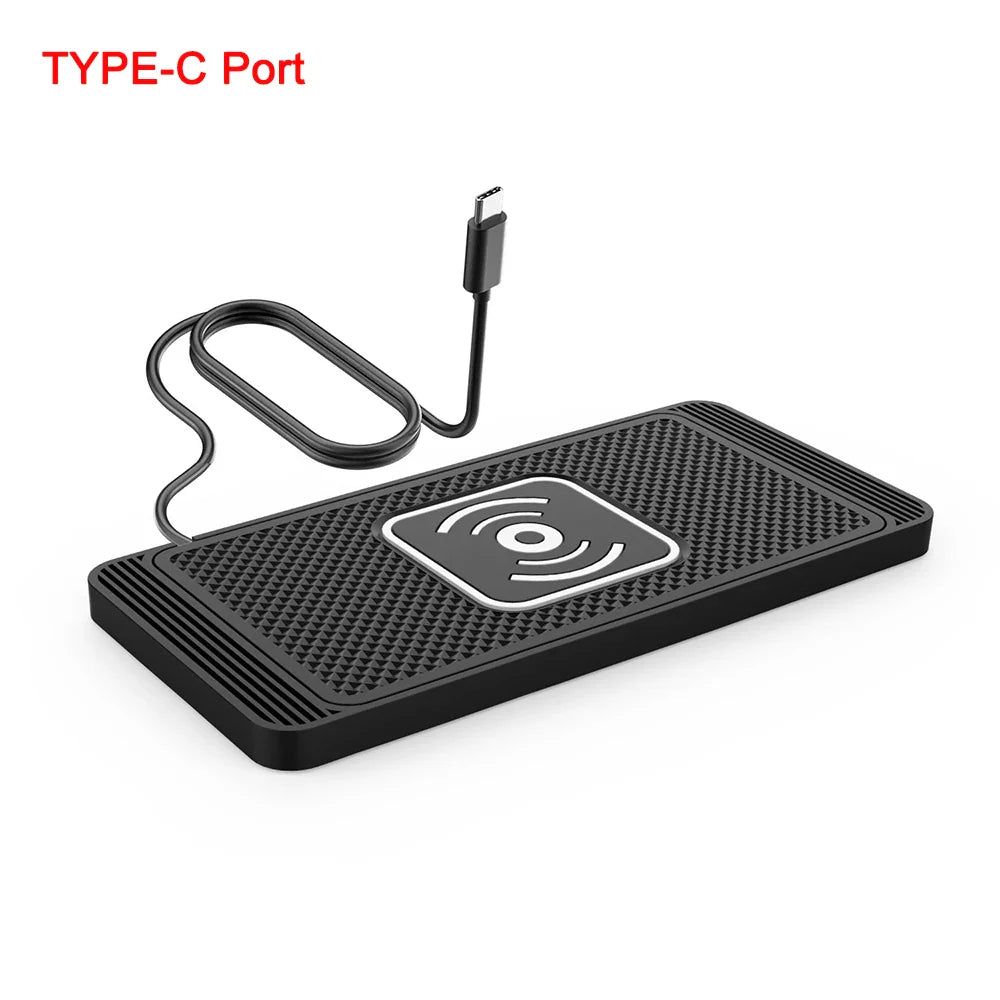 15W Qi Wireless Car Charger Pad – Fast Wireless Charging Silicone Non-Slip Phone Holder for Smartphones