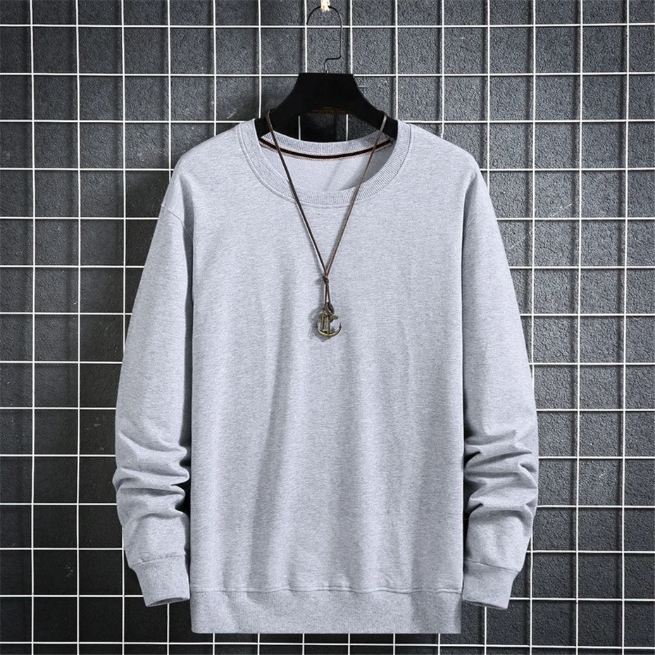 Aflczyu Men’s Tatting Sweatshirt - O-Neck, Full Sleeve, Solid Pattern, Regular Fit, Casual Style, Standard Thickness, Spring & Autumn Wear