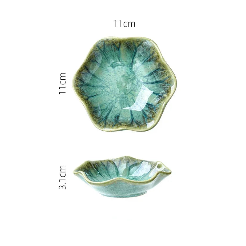 Japanese Style Ceramic Sushi & Sashimi Plate - Retro Kiln Glaze Mini Dipping Dish 11 x 11 x 3.1 cm (4.3 x 4.3 x 1.2 in)