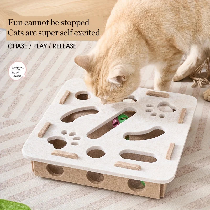Interactive Cat Puzzle Toy Felt Maze Tunnel with Bell Ball Indoor Cat Enrichment Toy
