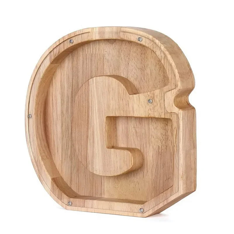 26-Letter Wooden Piggy Bank A-Z Alphabet Coin Money Box Kids Savings Jar Desktop Decor Gift