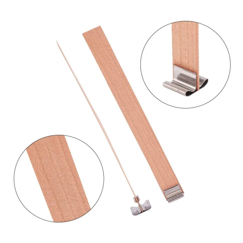 30/50-Pack Cherry Wood Candle Wicks with Metal Clip Bases – Smokeless Wooden Wicks for DIY Jar Candles