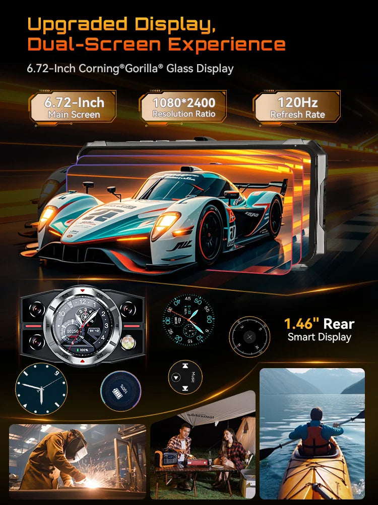 Rugged 5G Smartphone – 10200mAh Battery, Dimensity 7025 2.5GHz, 32GB RAM (16+16 Ext), 256GB Storage, 108MP Triple Camera, 6.72-inch FHD+ 120Hz, IP68/IP69K