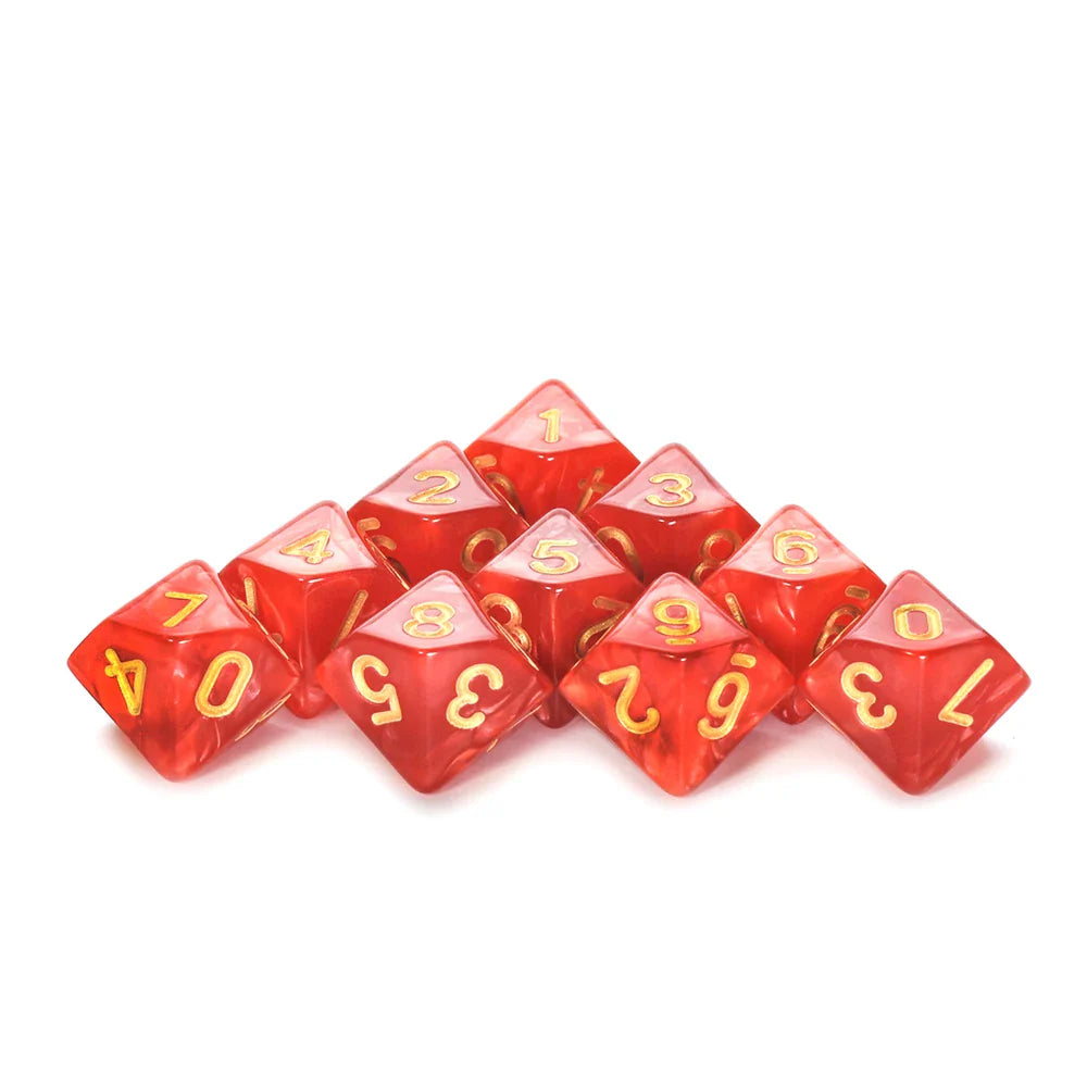D10 Polyhedral Dice 10-Piece Set for D&D & Tabletop RPGs — Marble & Transparent Styles for Board Games & Parties