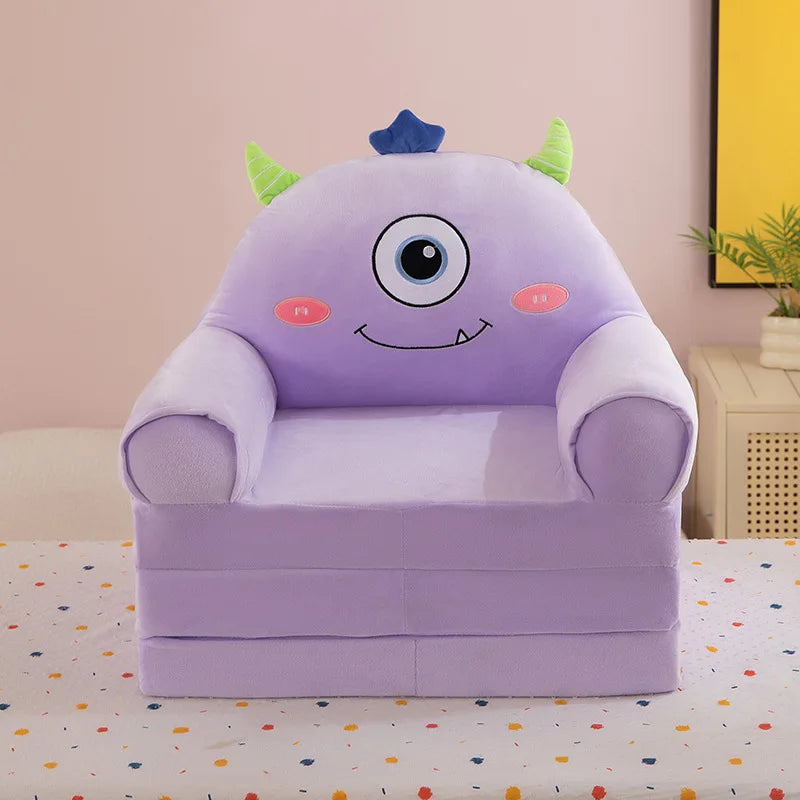 Foldable 3-Layer Plush Kids Sofa Chair Cartoon Baby Seat with Removable Cover