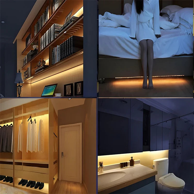 LED Motion Sensor Strip Light - Battery Powered (4×AAA) Waterproof Under-Cabinet Closet Wardrobe Pantry - 1/2/3M (3.3/6.6/9.8 ft)