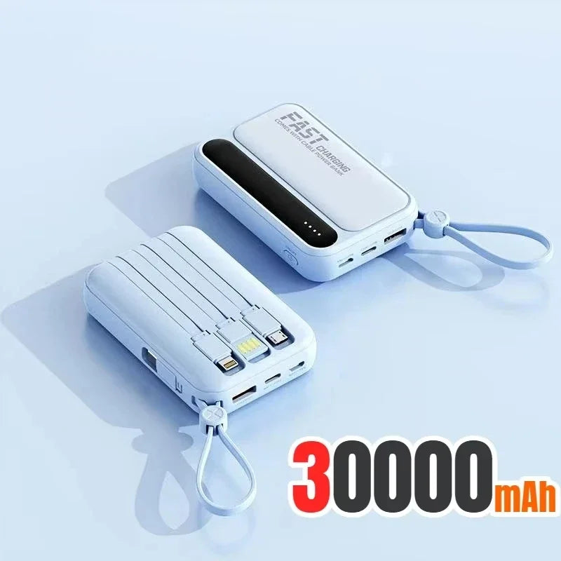 120W Portable Power Bank — 4-in-1 Built-In Cables & LED Digital Display, 10,000/30,000/50,000 mAh, PD 20W