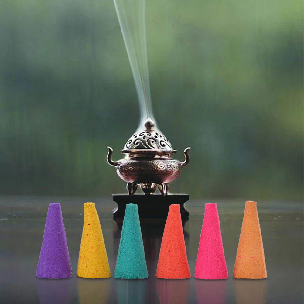60-Pack Natural Backflow Incense Cones — Aromatherapy Scented Cones for Odor Removal, Anxiety Relief, Meditation & Relaxation