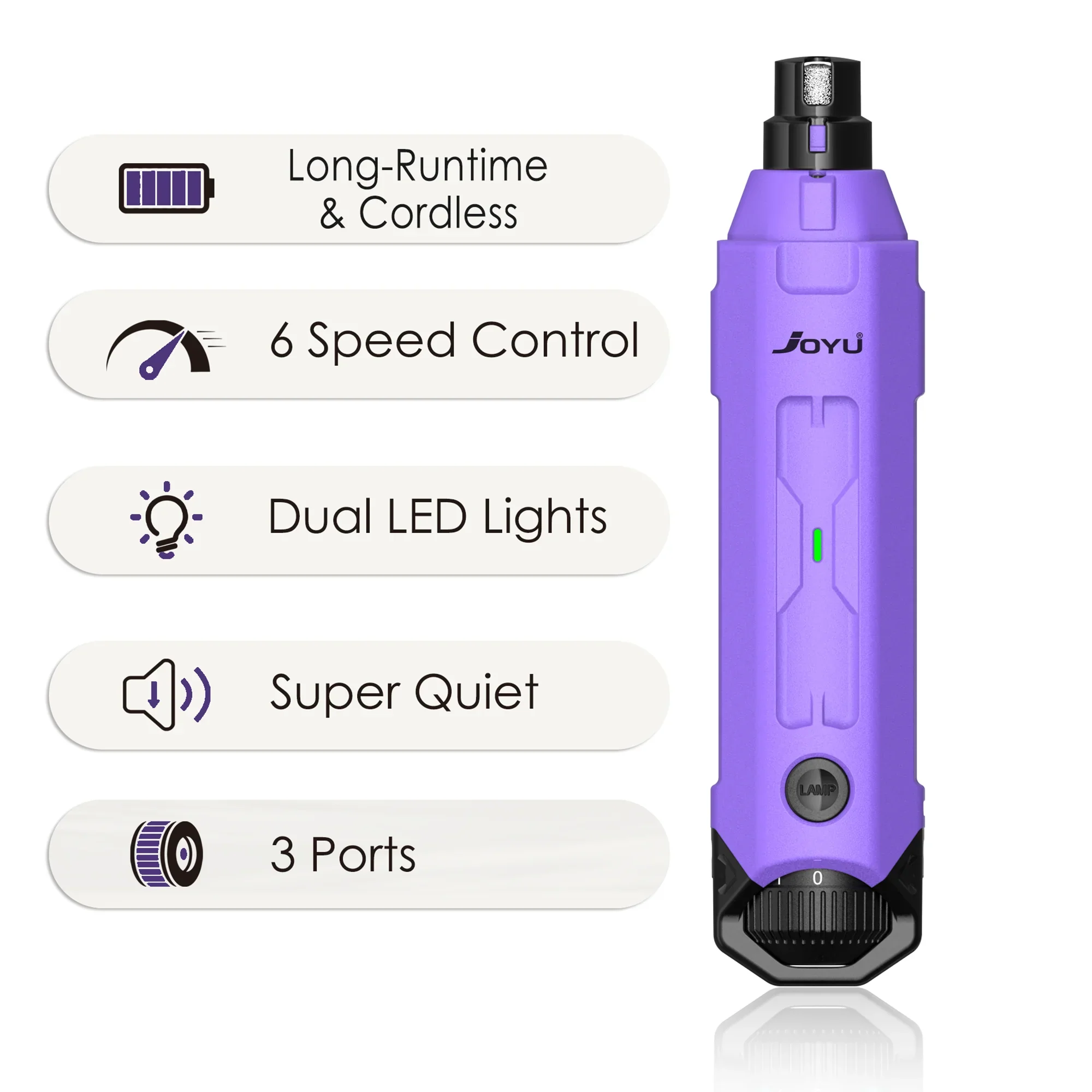 6-Speed Rechargeable Dog Nail Grinder Quiet Electric Pet Nail Trimmer for Painless Paw Grooming