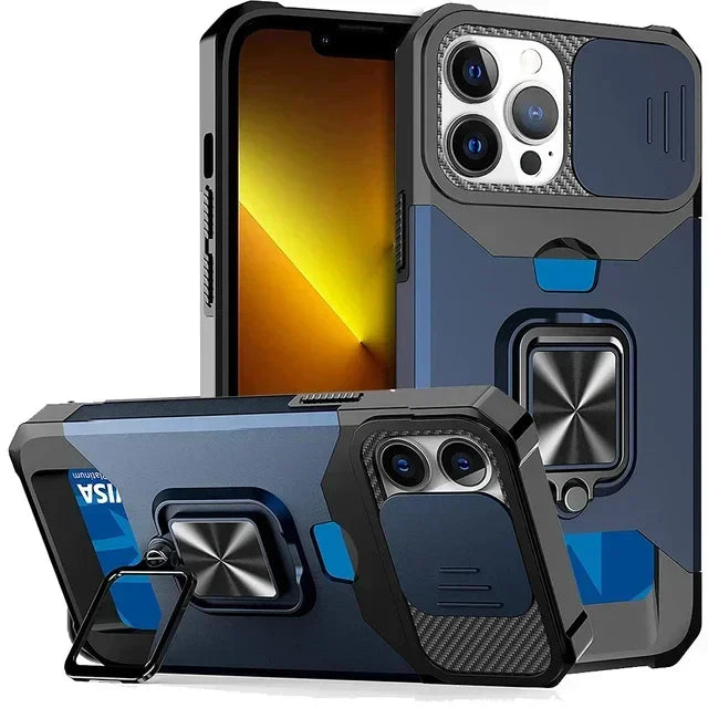 Case For iPhone 16 15 14 13 12 Pro Max Plus 8 7 Plus Mini SE Heavy Duty Protection With Sliding Camera Cover And Card Clip Cover