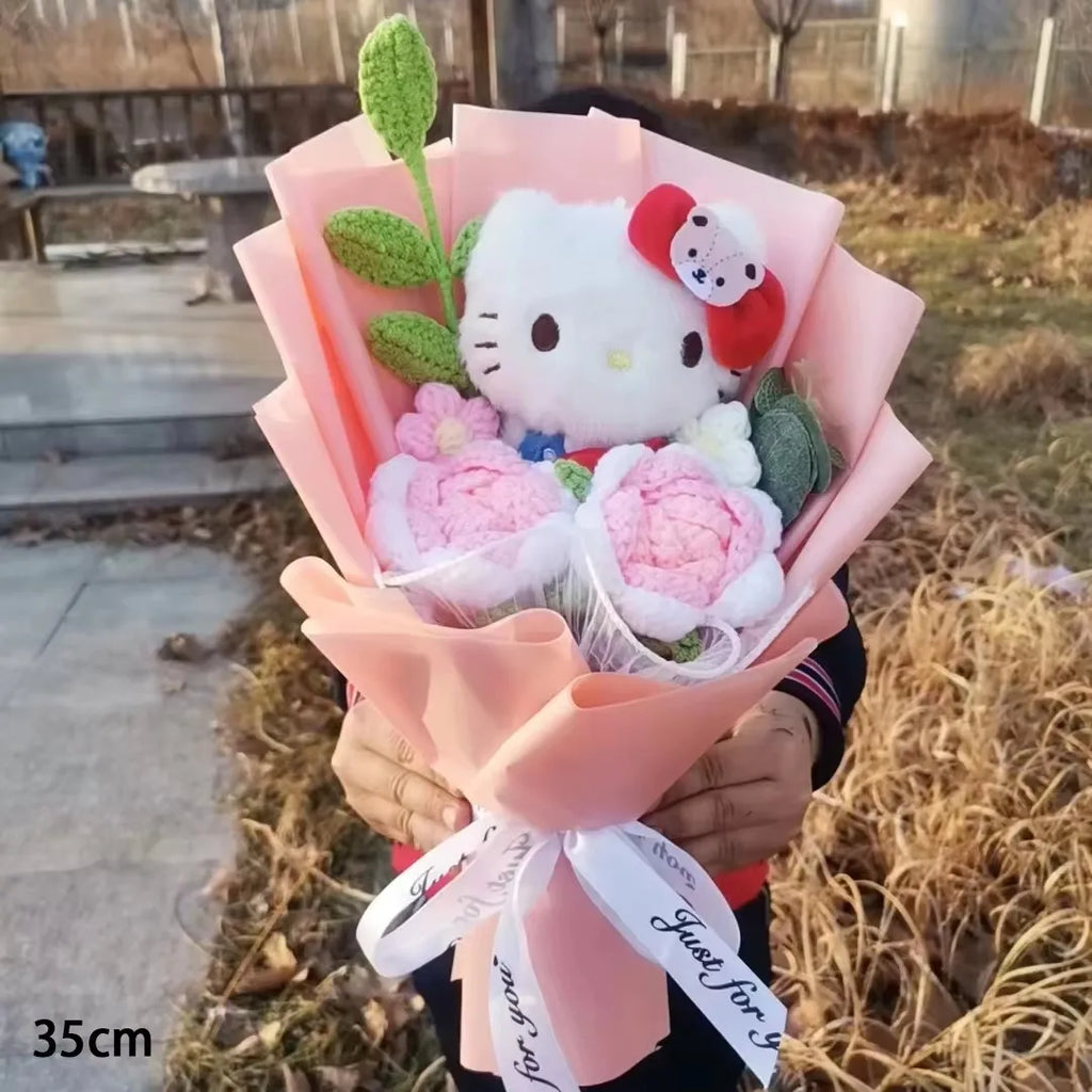 Kawaii Cat Plush Bouquet with Soap Rose Flowers — Cute Valentine's Day, Birthday & Graduation Gift