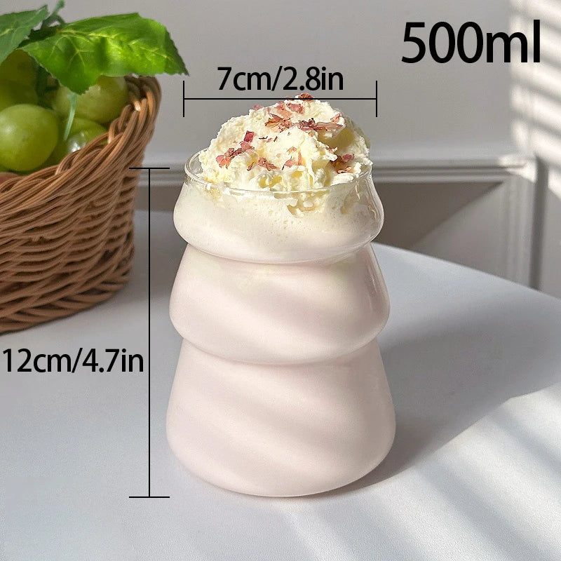 Wave Ripple Glass Tumbler - Transparent Iced Coffee & Milk Tea Cup, 280 ml (9.5 fl oz) & 530 ml (18 fl oz)