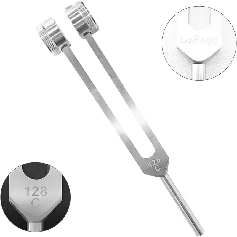 128 Hz Weighted Bio-Acoustic Tuning Fork Set (3-Piece) - Chakra Healing & Stress Relief with Silicone Hammer