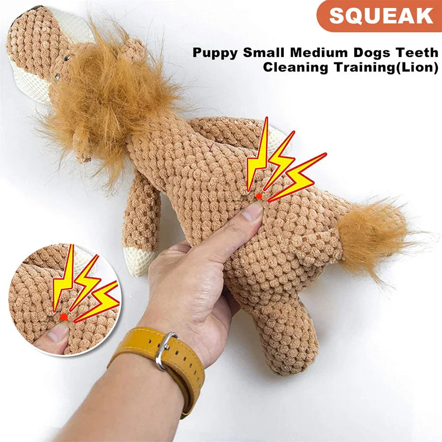 Bite-Resistant Squeaky Plush Dog Toy — Lion, Wolf & Elephant, 15.7 x 6.3 x 3.5 in (40 x 16 x 9 cm) — Interactive Chew Toy for Small & Medium Dogs
