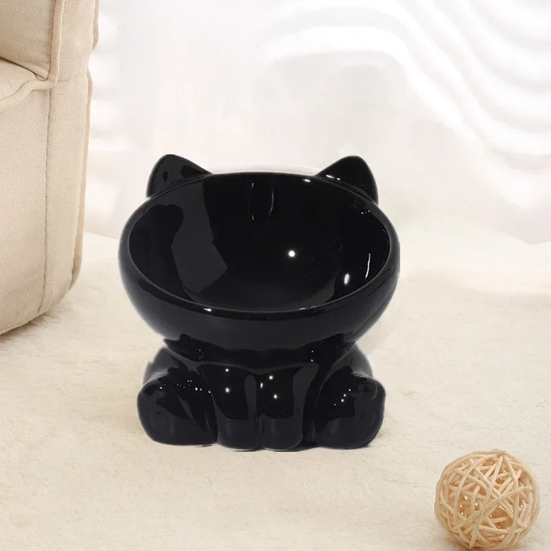 Elevated Ceramic Cat Bowl – Tilted Diagonal Design for Neck Support, Easy-Clean Pet Food & Water Dish