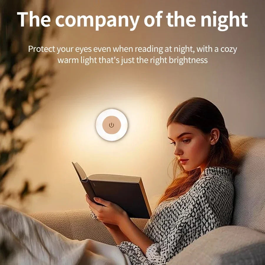 Rechargeable Round LED Touch Wall Lamp - Dimmable Magnetic Night Light for Bedroom, Closet & Reading