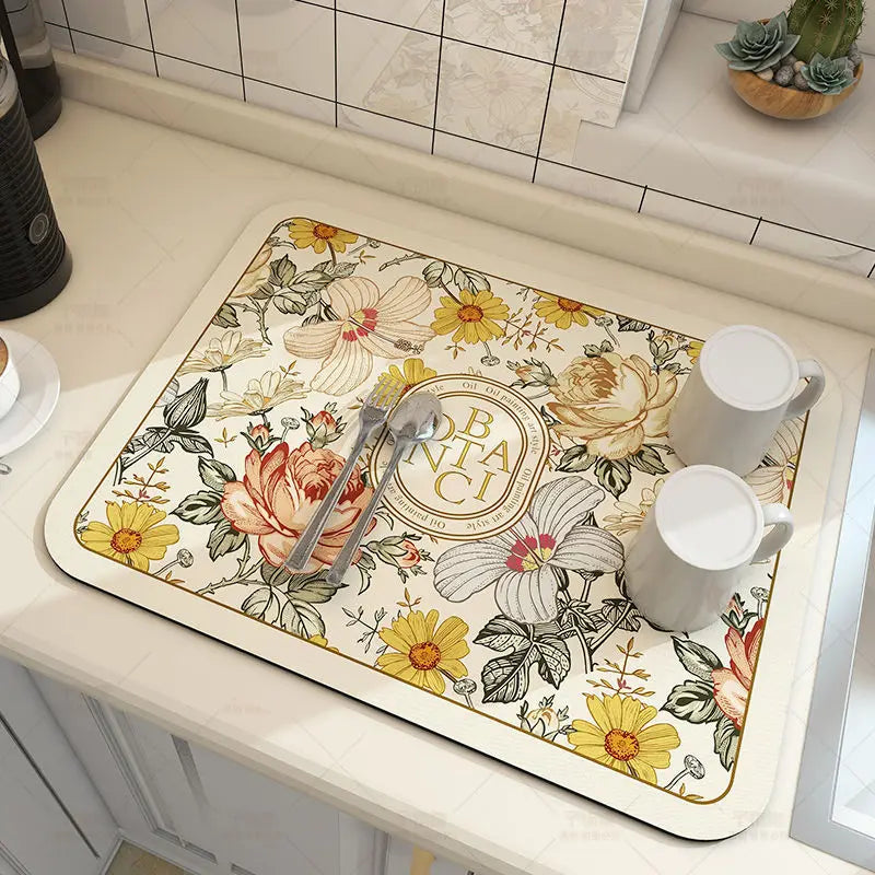 Absorbent Diatom Mud Dish Drying Mat – Non-Slip Quick-Dry Kitchen & Bathroom Drain Pad