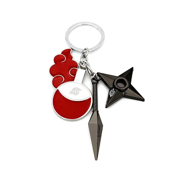 Anime Ninja Keychain Set: Kunai, Shuriken & Red Cloud Charms for Backpack, Car & Keys