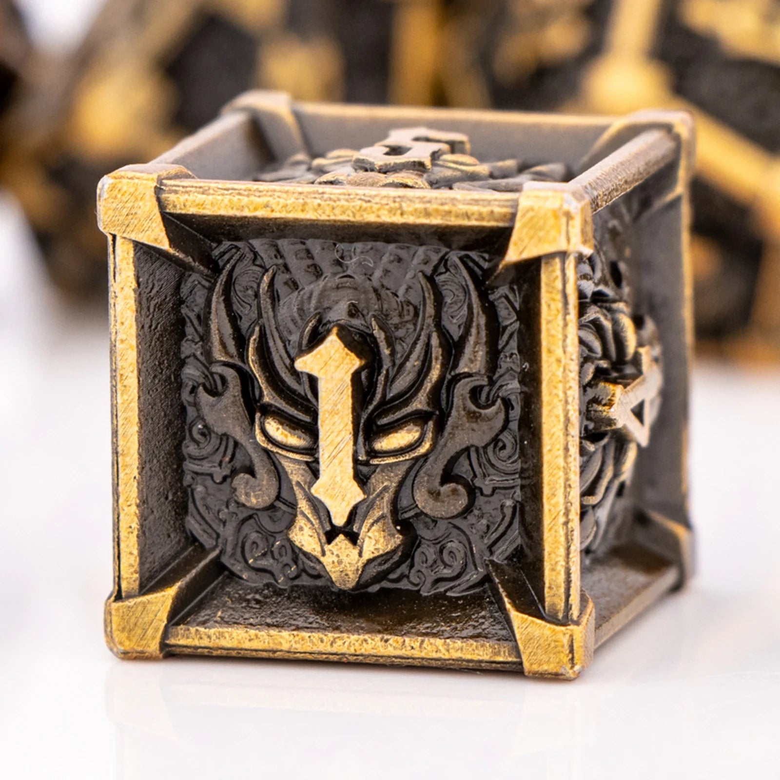 Skull and Dragon Metal Dice Set - 7-Piece Polyhedral DnD Dice for Dungeons & Dragons Tabletop RPG
