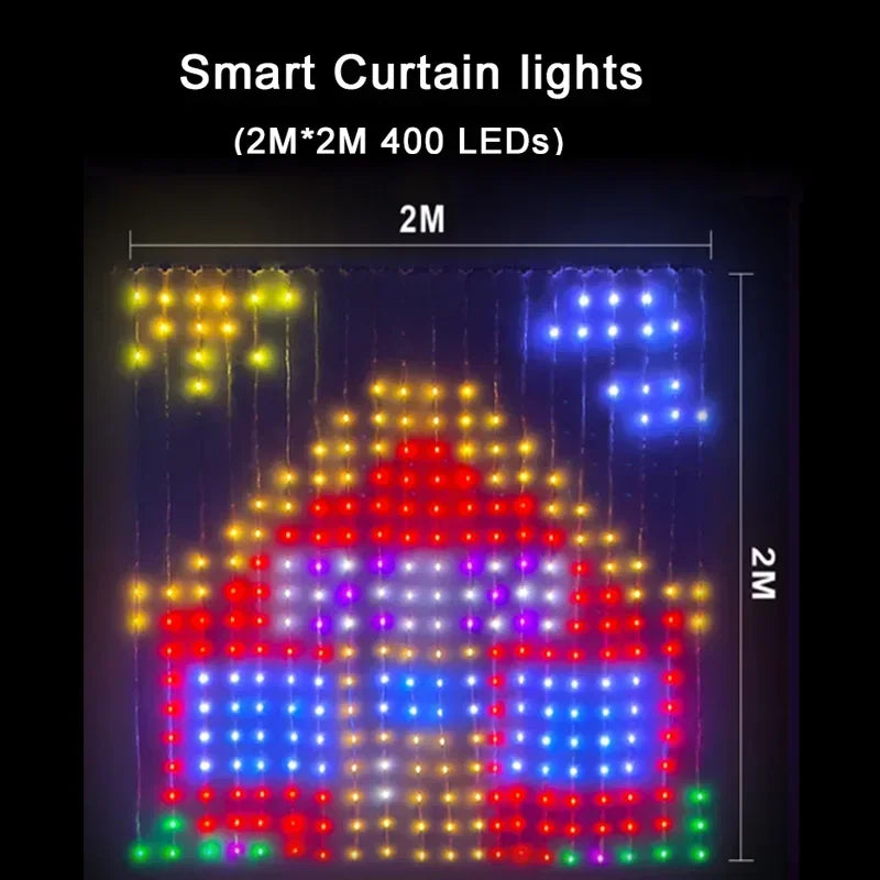 RGB LED Curtain Fairy Lights – USB App & Remote Control, Music Sync, DIY Patterns, Programmable Text (1×1m / 2×2m / 3×3m | 3.3×3.3ft / 6.6×6.6ft / 9.8×9.8ft)