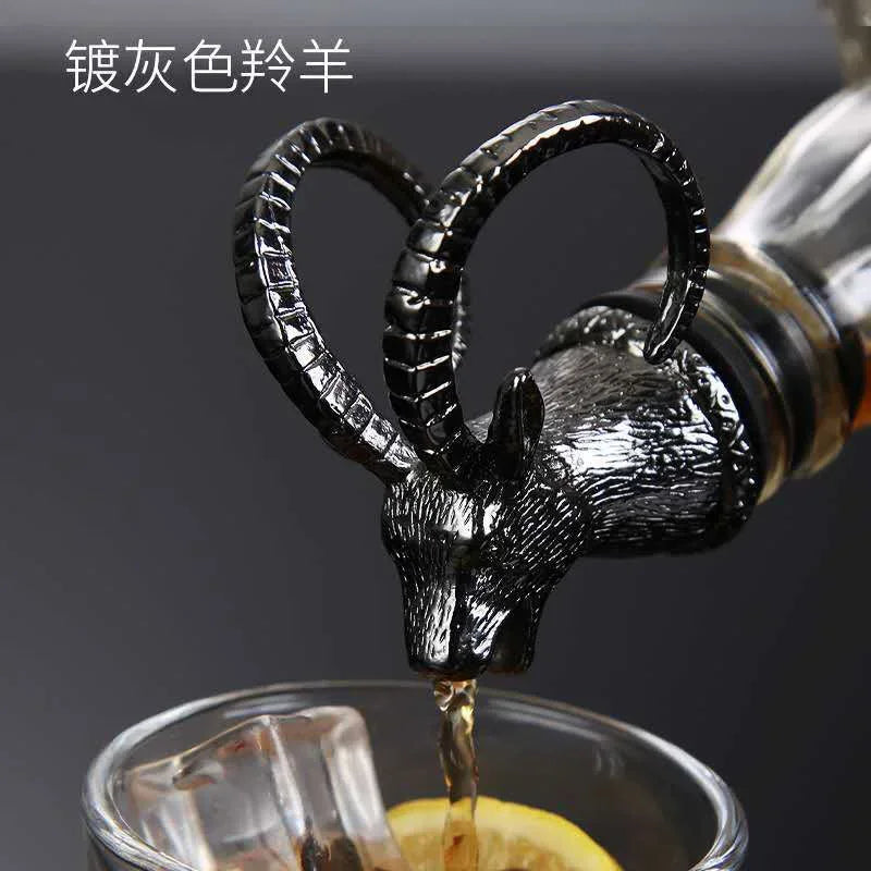 Zinc Alloy Animal Head Wine Pourer - Decorative Bottle Pour Spout & Stopper (Deer, Elk, Lion, Leopard, Wolf, Eagle, Dragon)