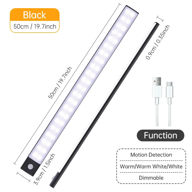 Rechargeable Motion Sensor LED Night Light — USB Wireless Cabinet & Wardrobe Light with Magnetic Mount, 3 Color Temperatures (3000K/4000K/6000K)