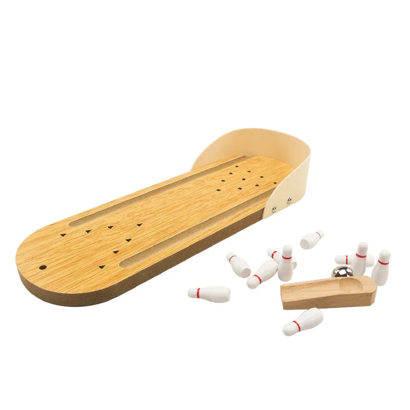 Mini Wooden Bowling Set for Kids - Tabletop Educational Game & Parent-Child Play