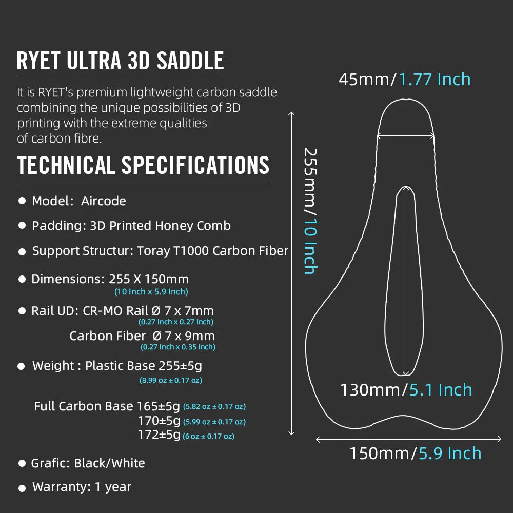 3D Printed Ultralight Carbon Fiber Bike Saddle – Hollow Breathable MTB & Road Cycling Seat