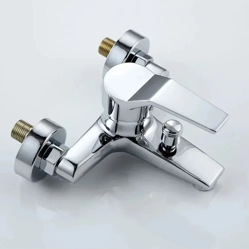 Wall-Mounted Chrome Basin Faucet – Dual Spout Mixer Tap, Zinc Alloy, Hot & Cold