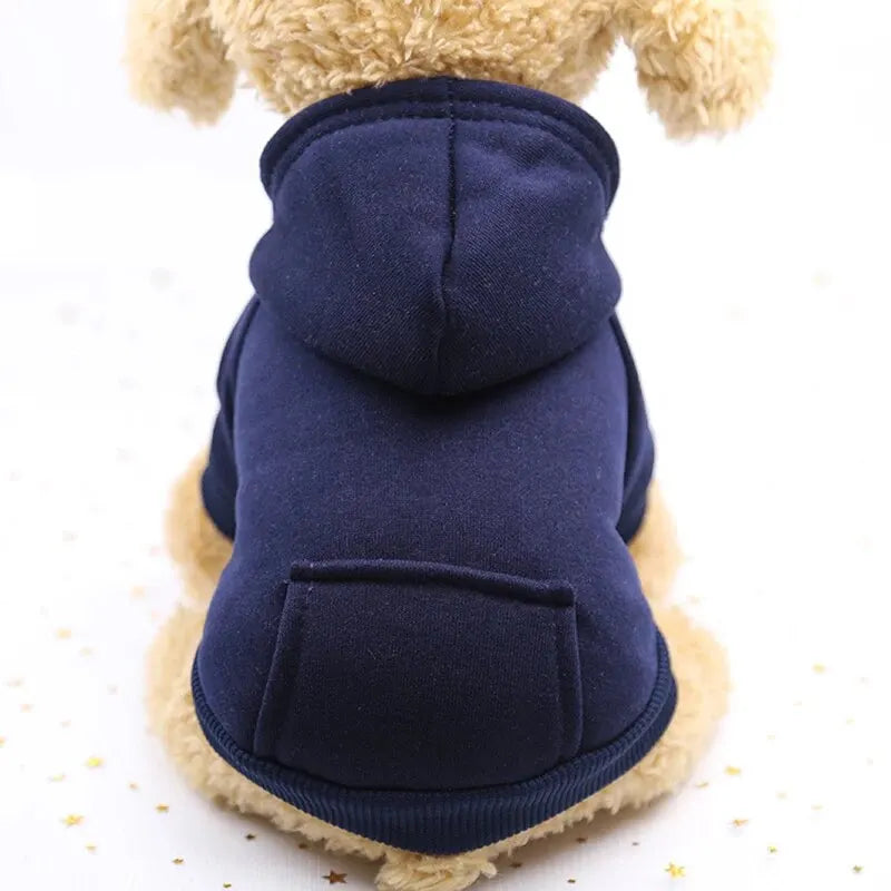 Warm Hooded Dog Sweater for Small Pets – Thick Fleece Autumn Winter Solid Color Pet Hoodie