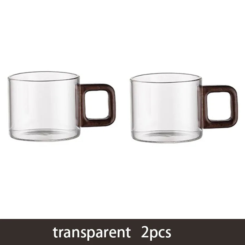 2/4/6-Pack Heat-Resistant Borosilicate Glass Tea & Espresso Cups with Walnut Handle, 120 ml (4 fl oz)