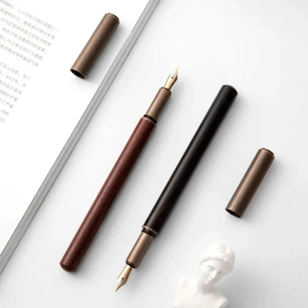 Retro Wood Bronze Fountain Pen 0.5mm Luxury Calligraphy & Office Writing Gift