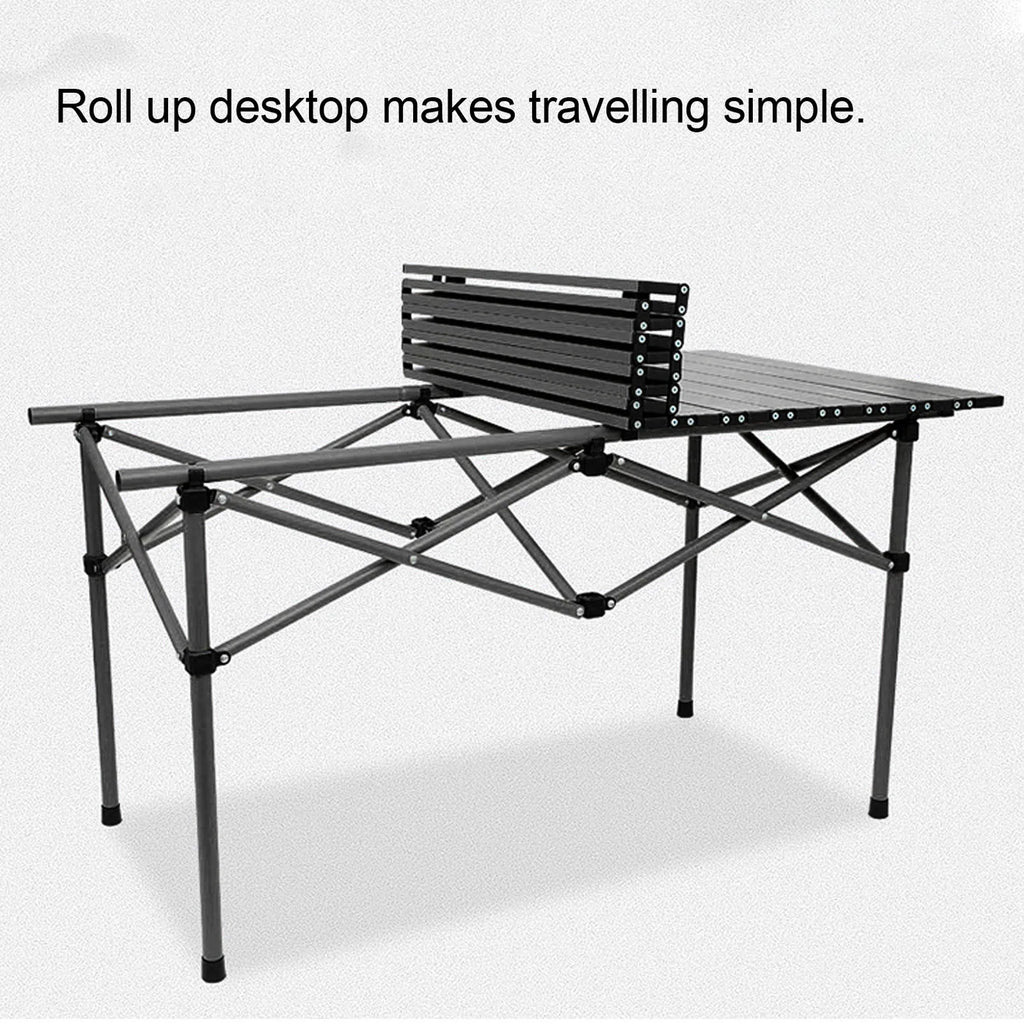 47.2in (120cm) Portable Roll-Up Folding Camping Table - Carbon Steel Outdoor Picnic Table with Storage Basket & Carry Bag, Black