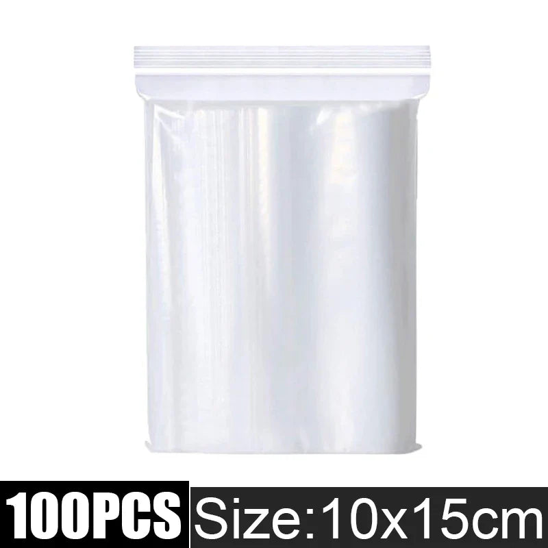 Clear Thick Resealable PE Bags – Reclosable Zip Storage Pouches for Jewelry, Food & Crafts (Sizes 4×6–12×18 cm / 1.6×2.4–4.7×7.1 in, 100–500 Pack)