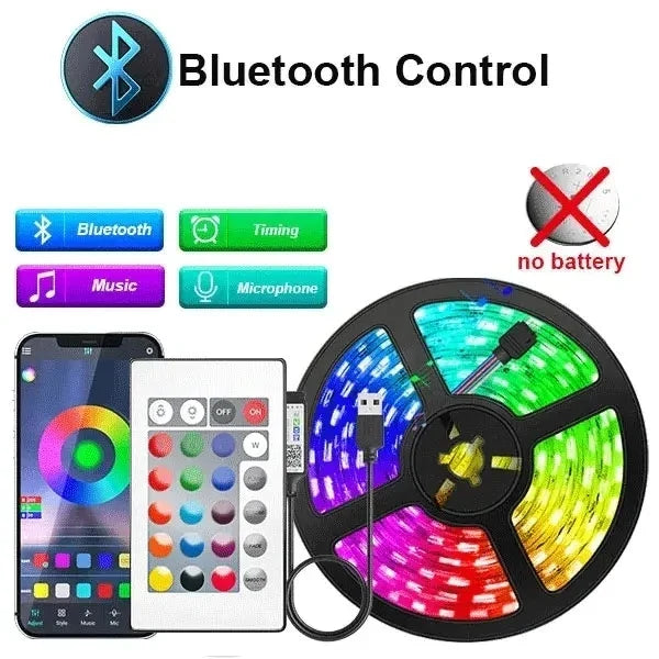 5050 USB 5V RGB LED Strip Light – Bluetooth & WiFi App + Remote Controlled Flexible Tape for TV Backlight, Room and Party Lighting