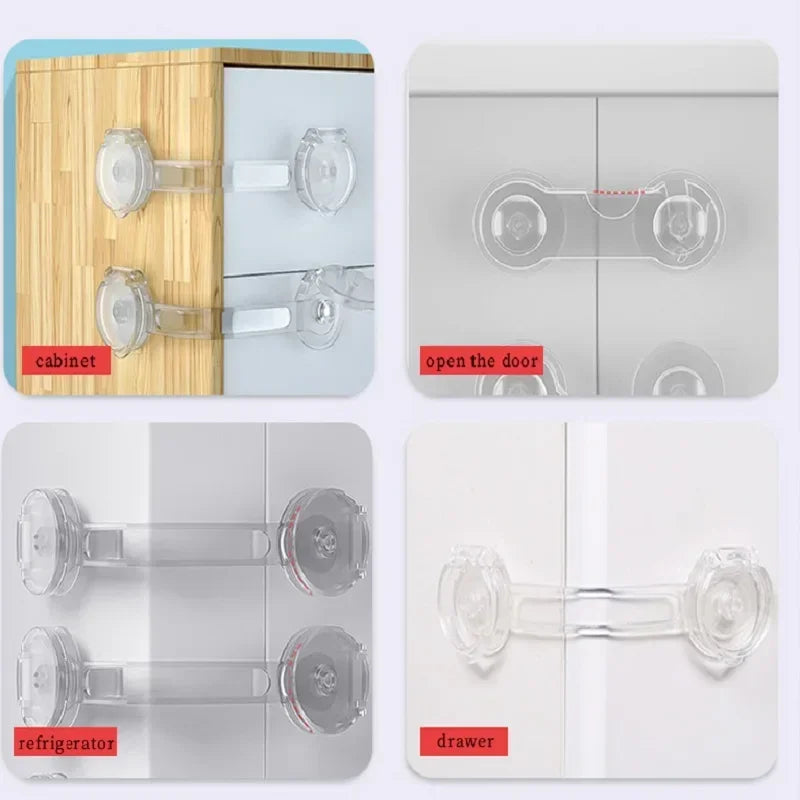 Baby Cabinet Safety Locks 3/5/7-Pack – Adhesive No-Drill Transparent Childproof Drawer & Refrigerator Lock