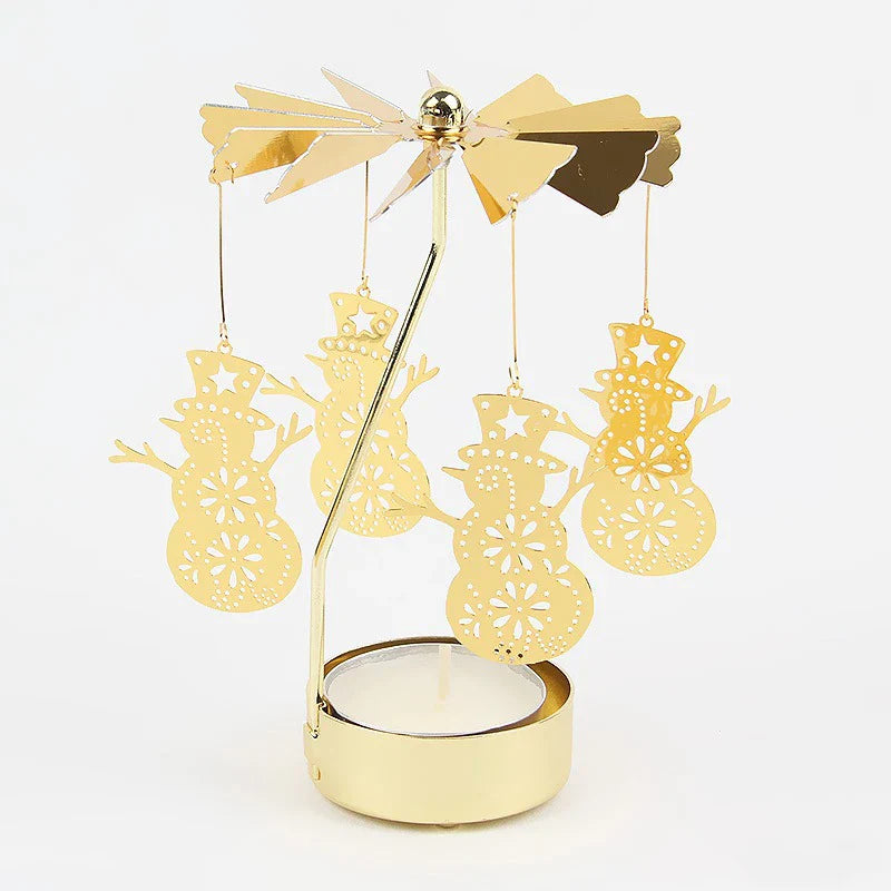 Gold Metal Rotating Tealight Candle Holder - Tabletop Spinner for Wedding Christmas Dinner Party Decoration Gift